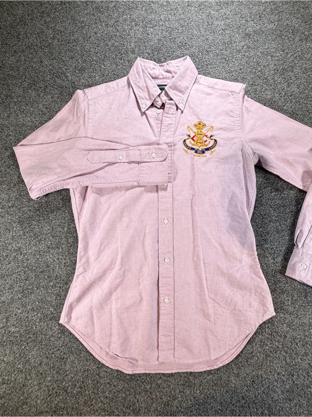 Ralph Lauren Pink Woman’s Long-Sleeve Button-Down Oxford Shirt Crest Logo Size 4 - Picture 3 of 6